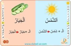 بطاقات قرائية لكلمات ب ال الشمسية و ال القمرية
